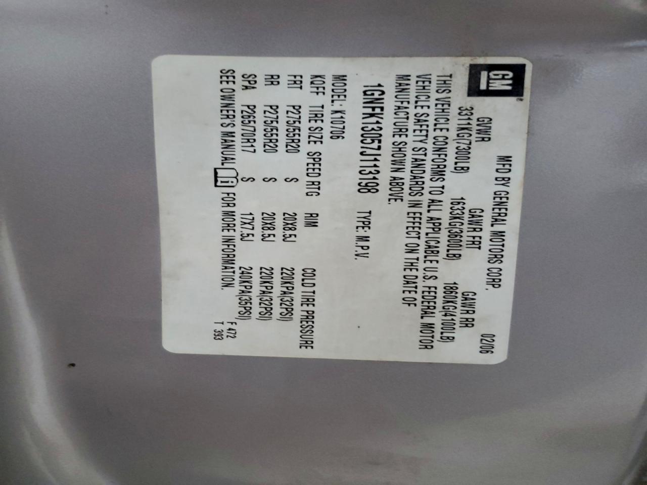 2007 CHEVROLET TAHOE K1500 photo 13