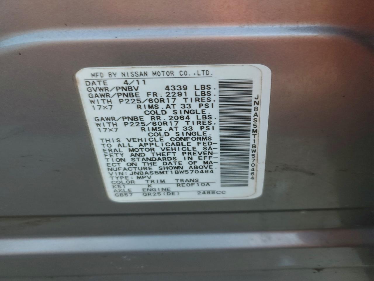 2011 NISSAN ROGUE S photo 14