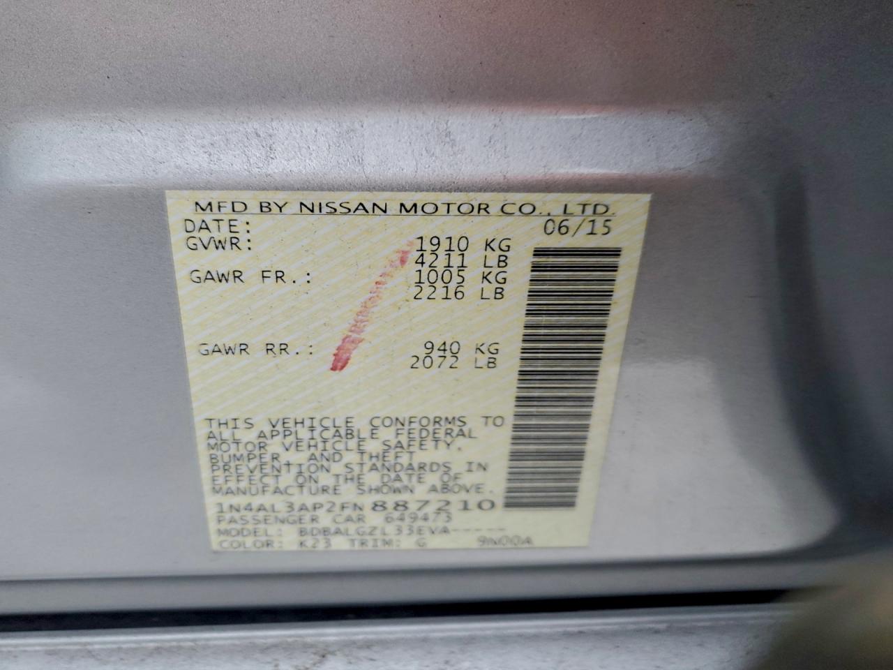 2015 NISSAN ALTIMA 2.5 photo 12