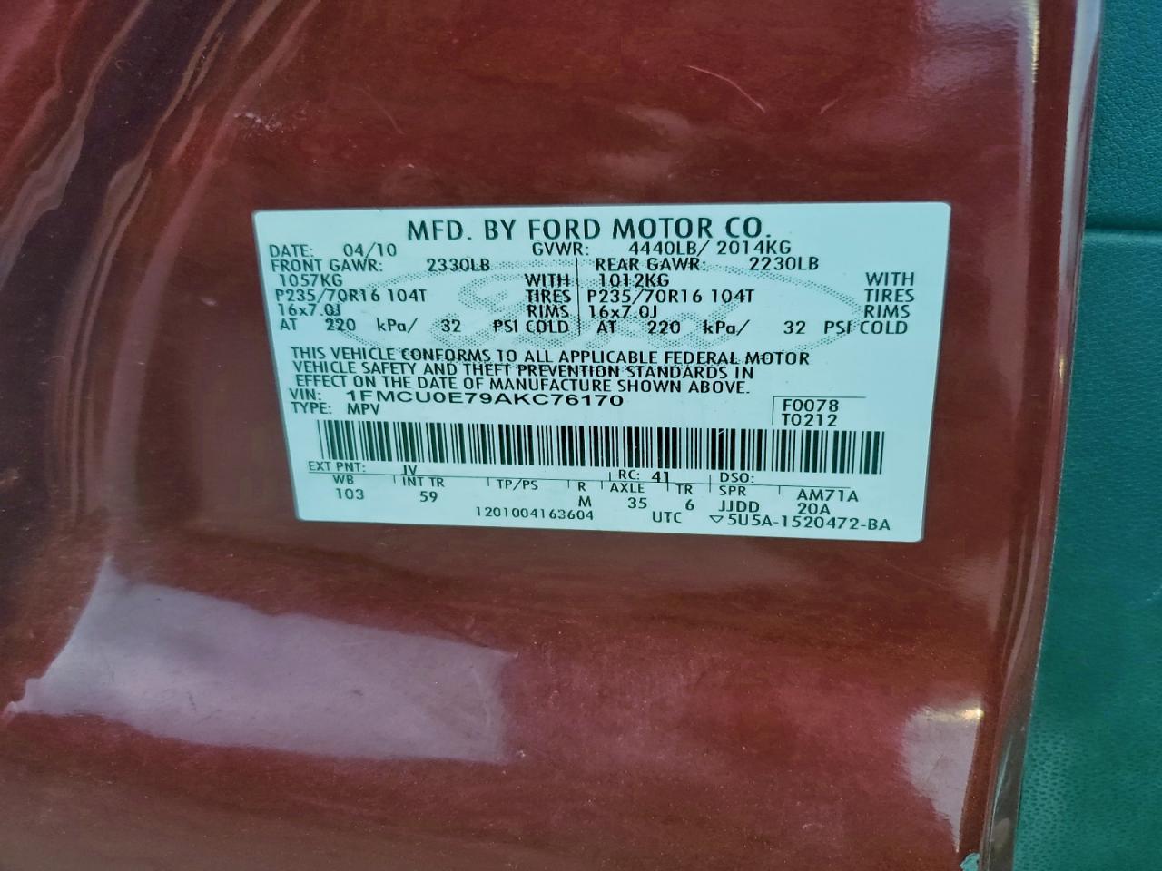 2010 FORD ESCAPE LIMITED photo 13
