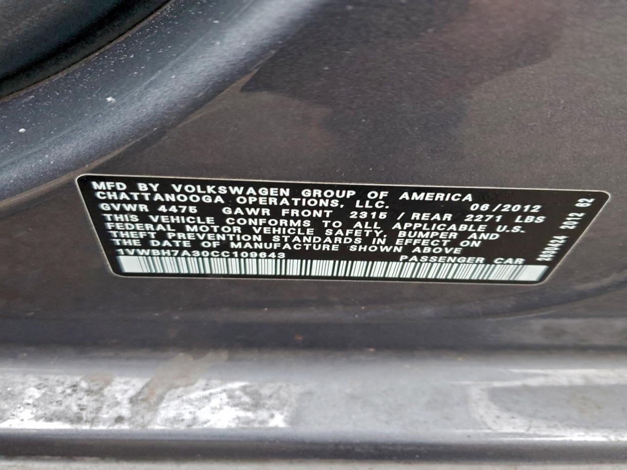2012 VOLKSWAGEN PASSAT SE photo 12