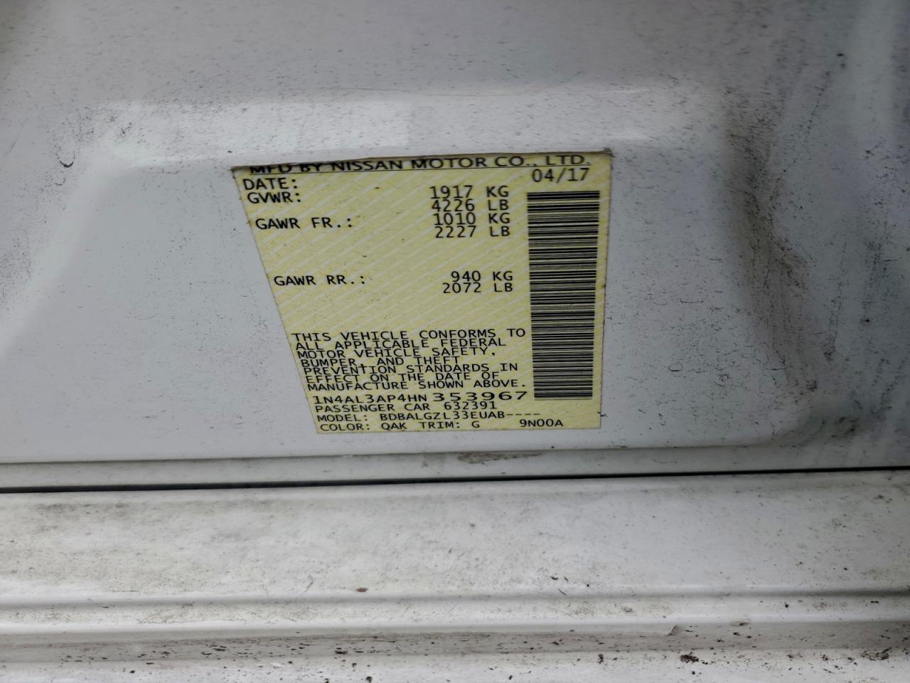 2017 NISSAN ALTIMA 2.5 photo 12