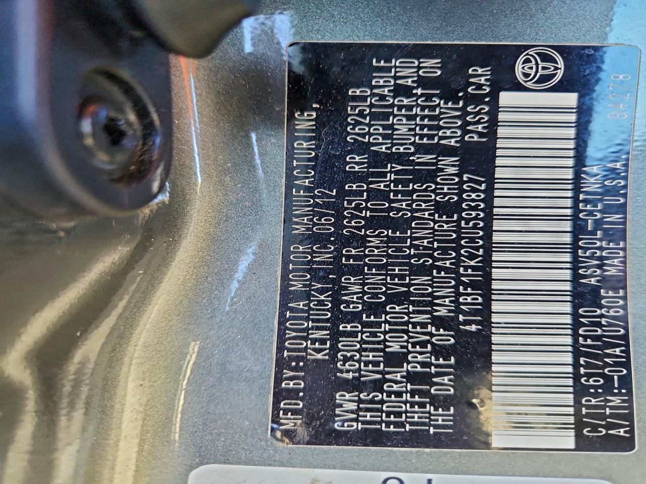 2012 TOYOTA CAMRY BASE photo 12