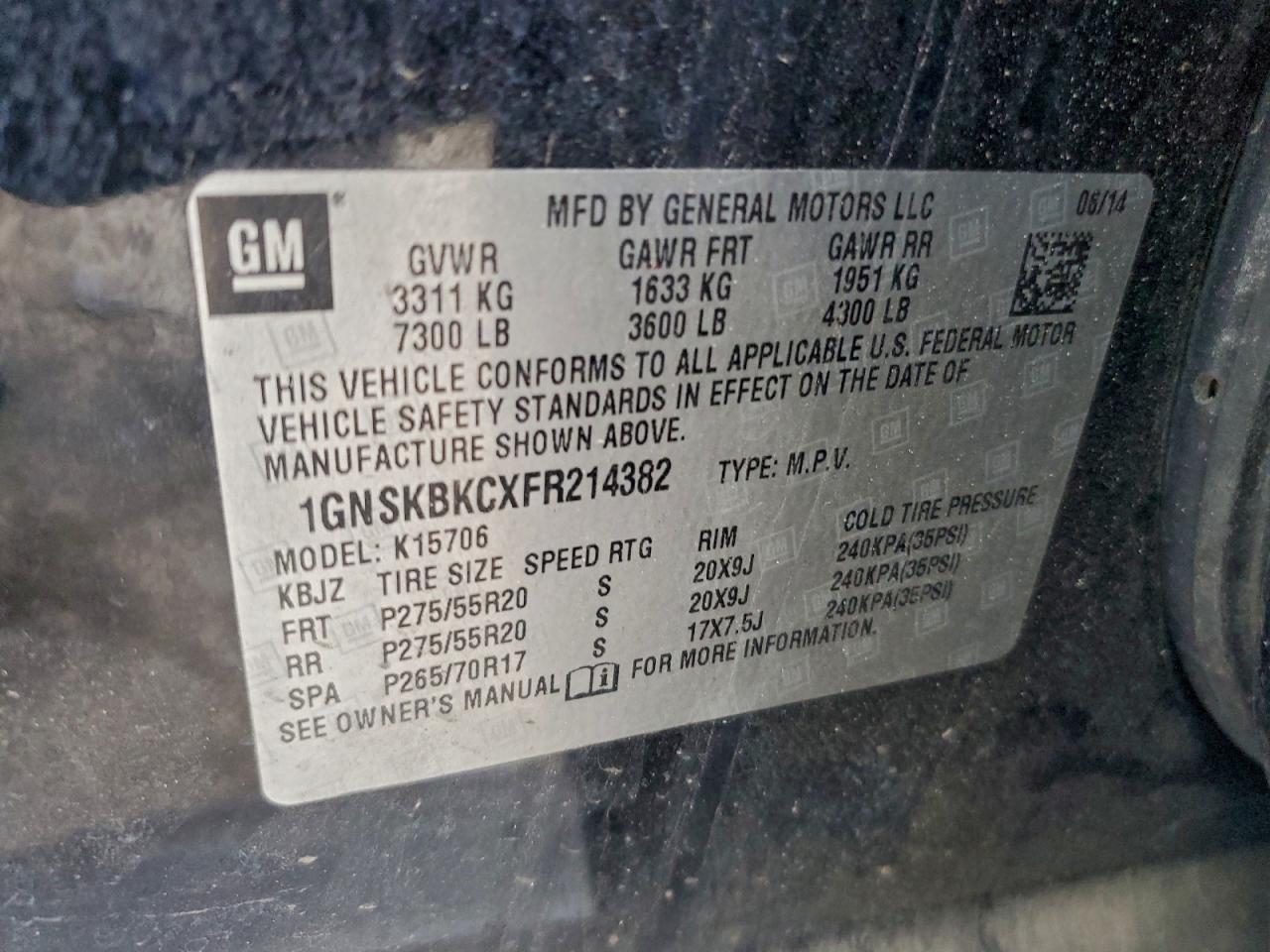 2015 CHEVROLET TAHOE K1500 LT photo 13