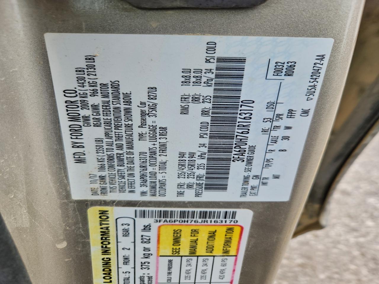 2018 FORD FUSION SE photo 13