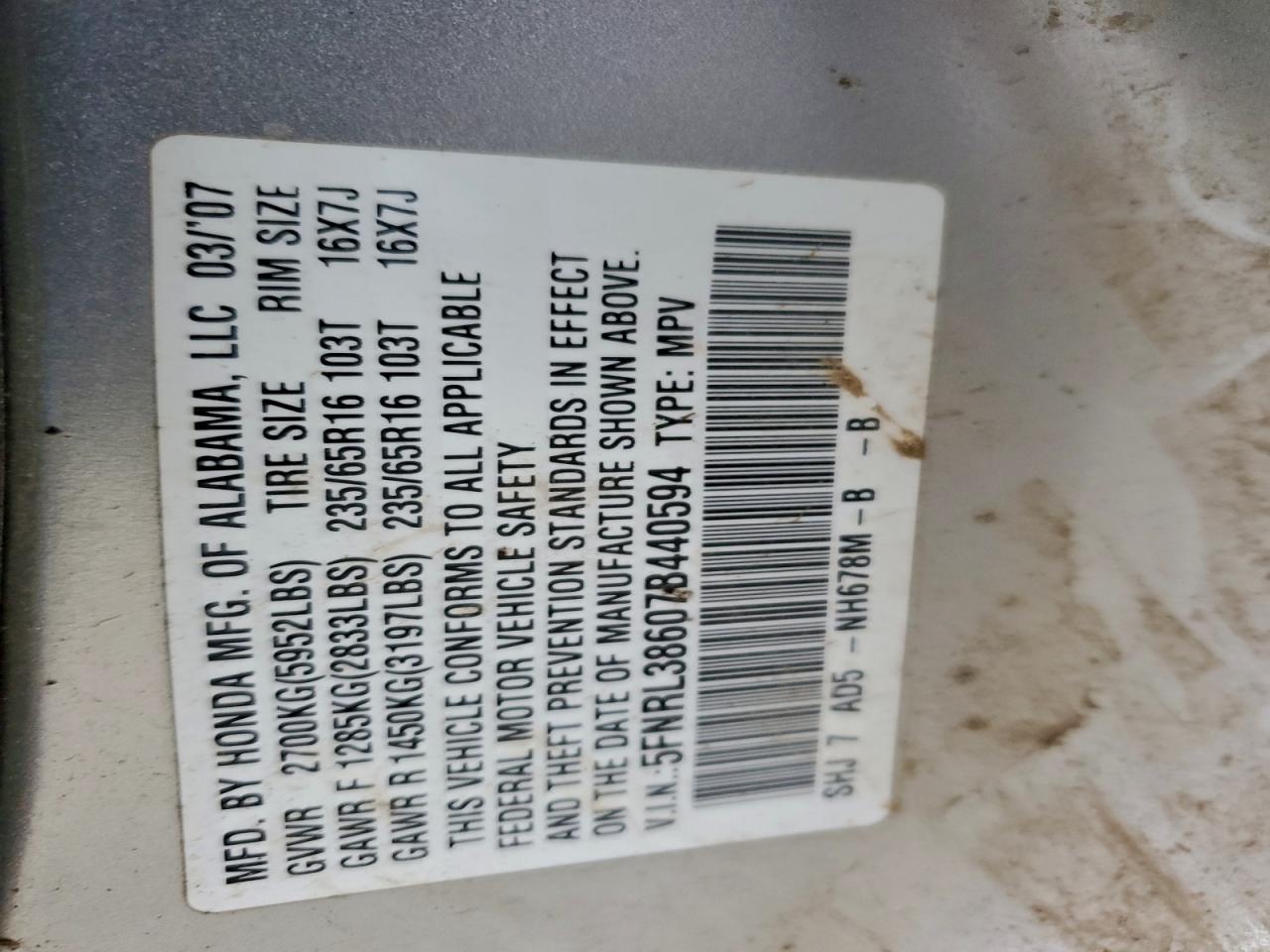 2007 HONDA ODYSSEY EXL photo 13