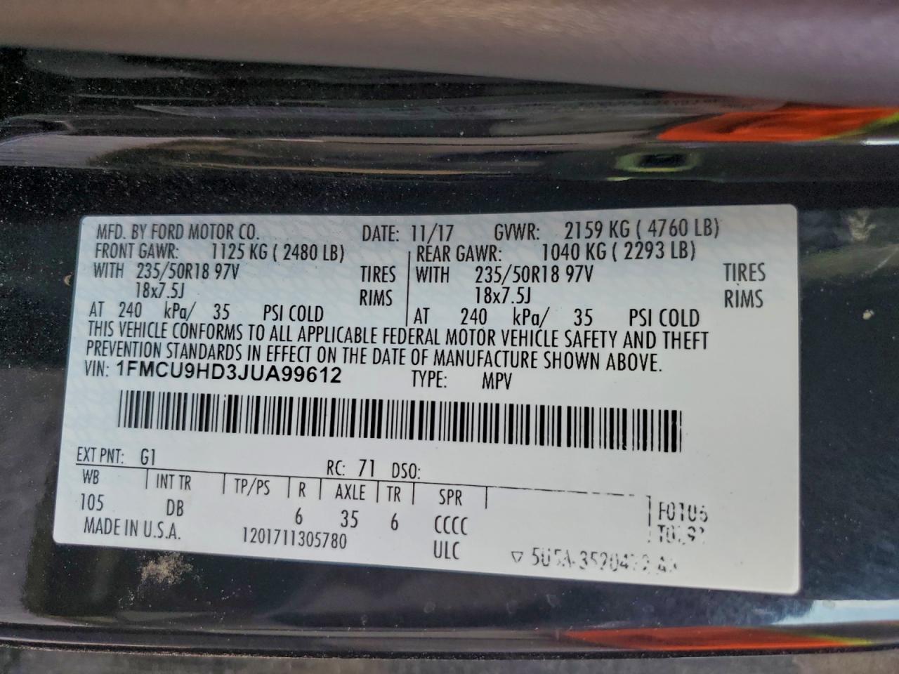 2018 FORD ESCAPE SEL photo 13