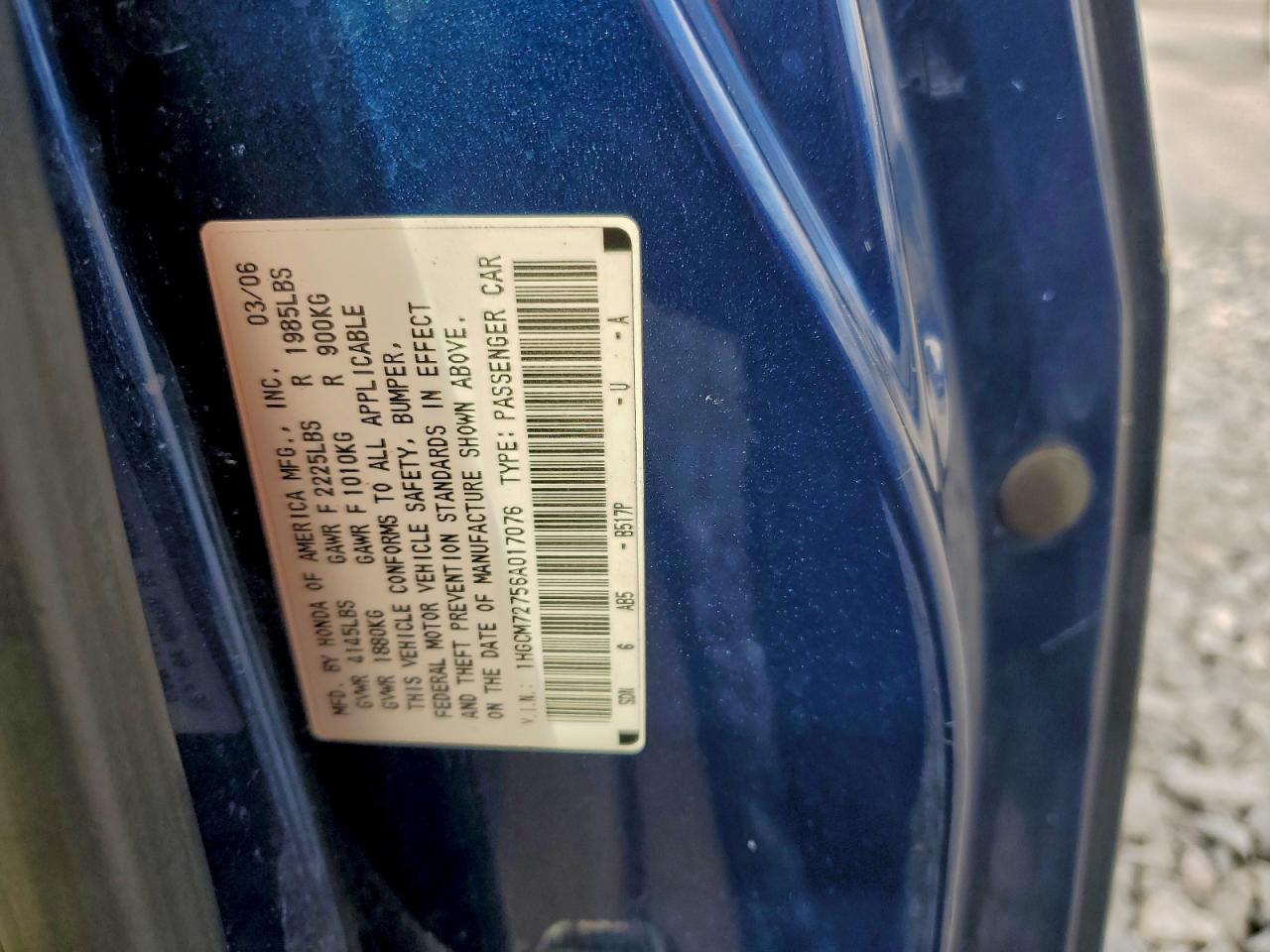 2006 HONDA ACCORD EX photo 12