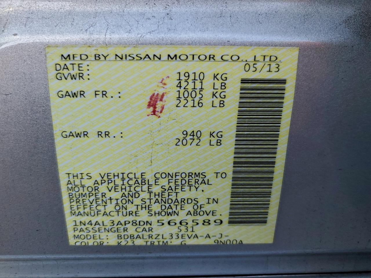 2013 NISSAN ALTIMA 2.5 photo 12