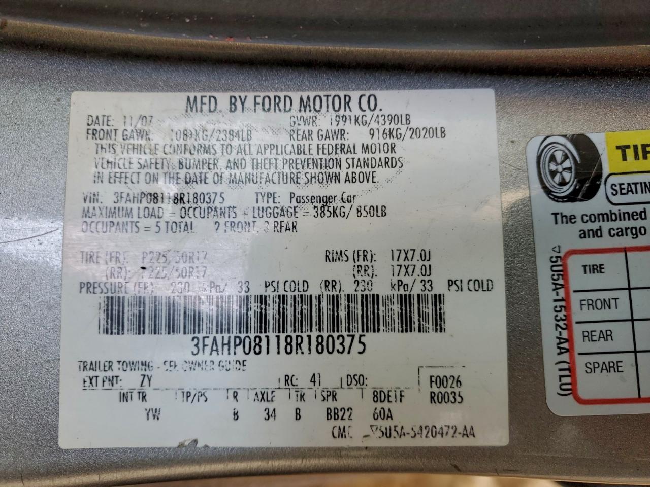 2008 FORD FUSION SEL photo 12