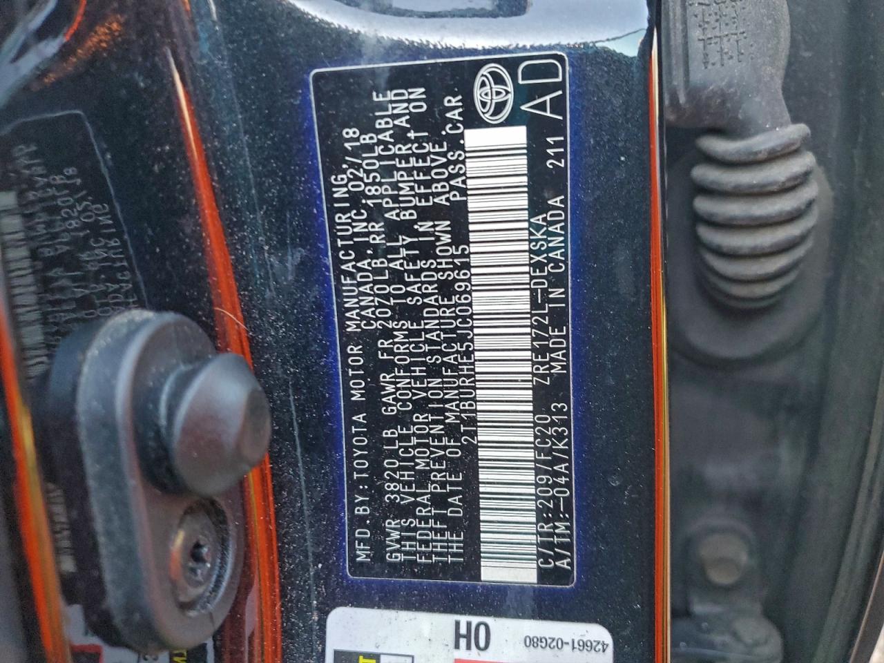 2018 TOYOTA COROLLA L photo 12