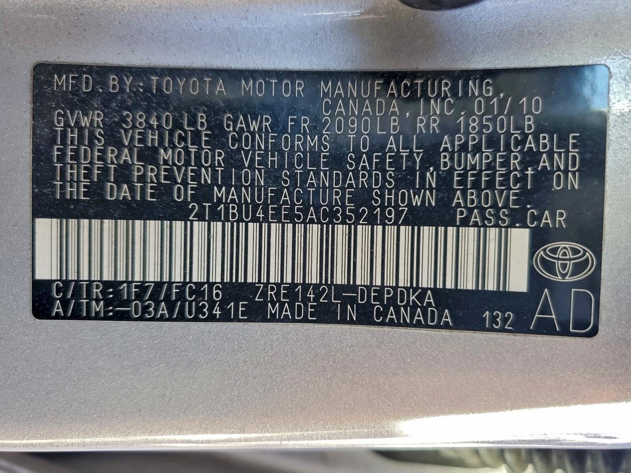 2010 TOYOTA COROLLA BASE photo 12