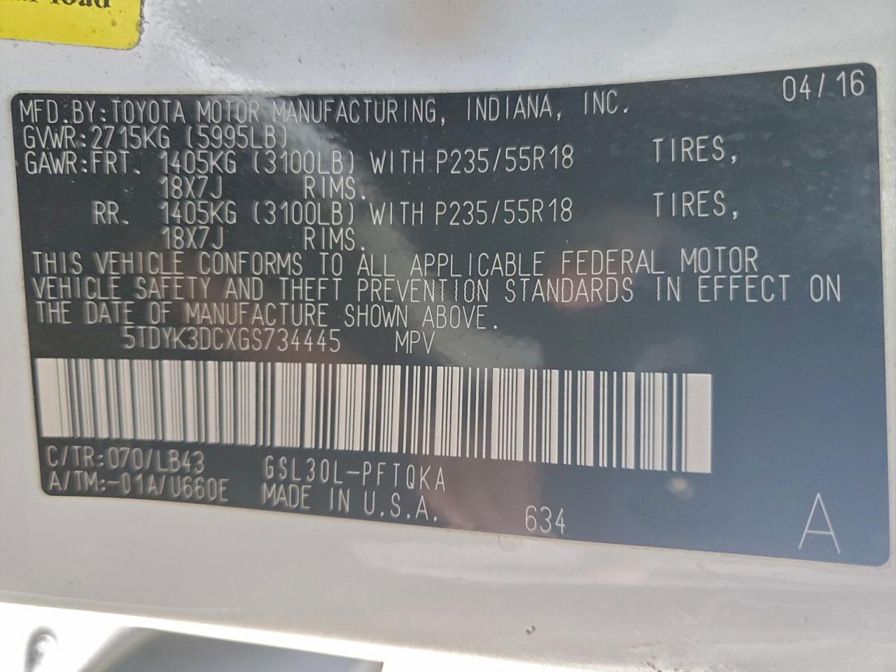 2016 TOYOTA SIENNA XLE photo 13