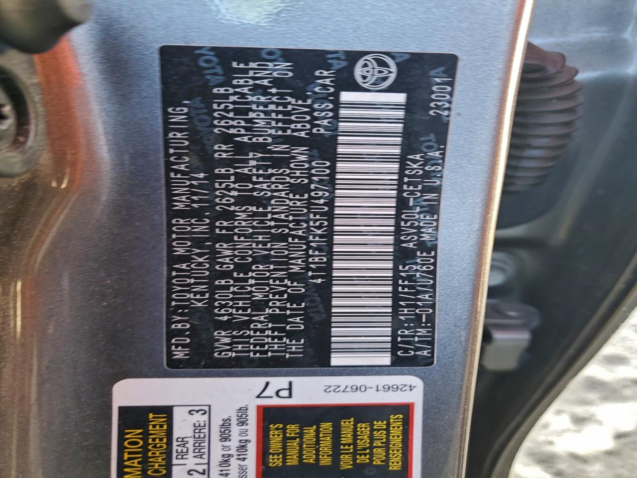 2015 TOYOTA CAMRY LE photo 13