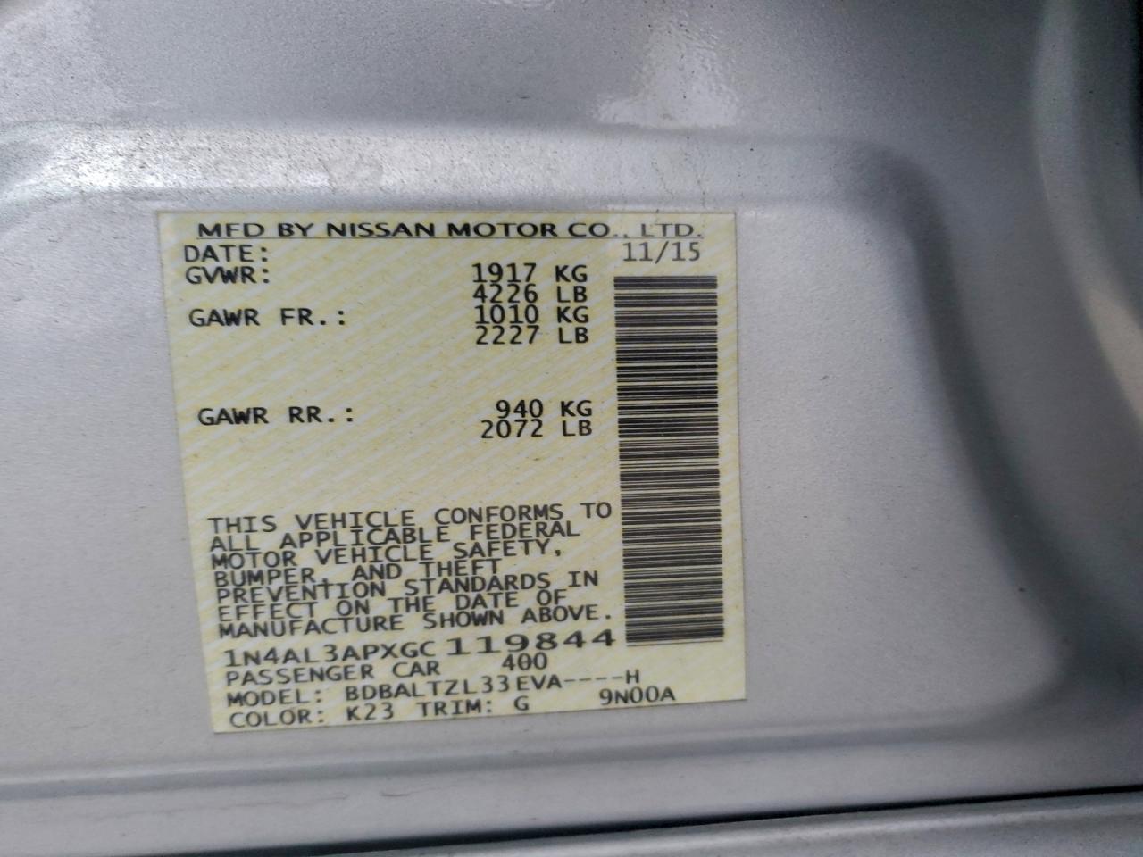2016 NISSAN ALTIMA 2.5 photo 12