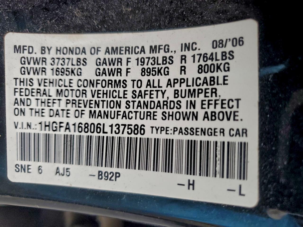 2006 HONDA CIVIC EX photo 12