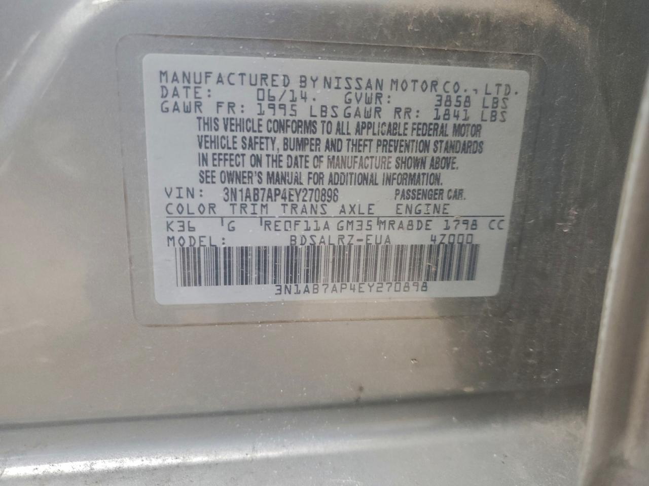 2014 NISSAN SENTRA S photo 12