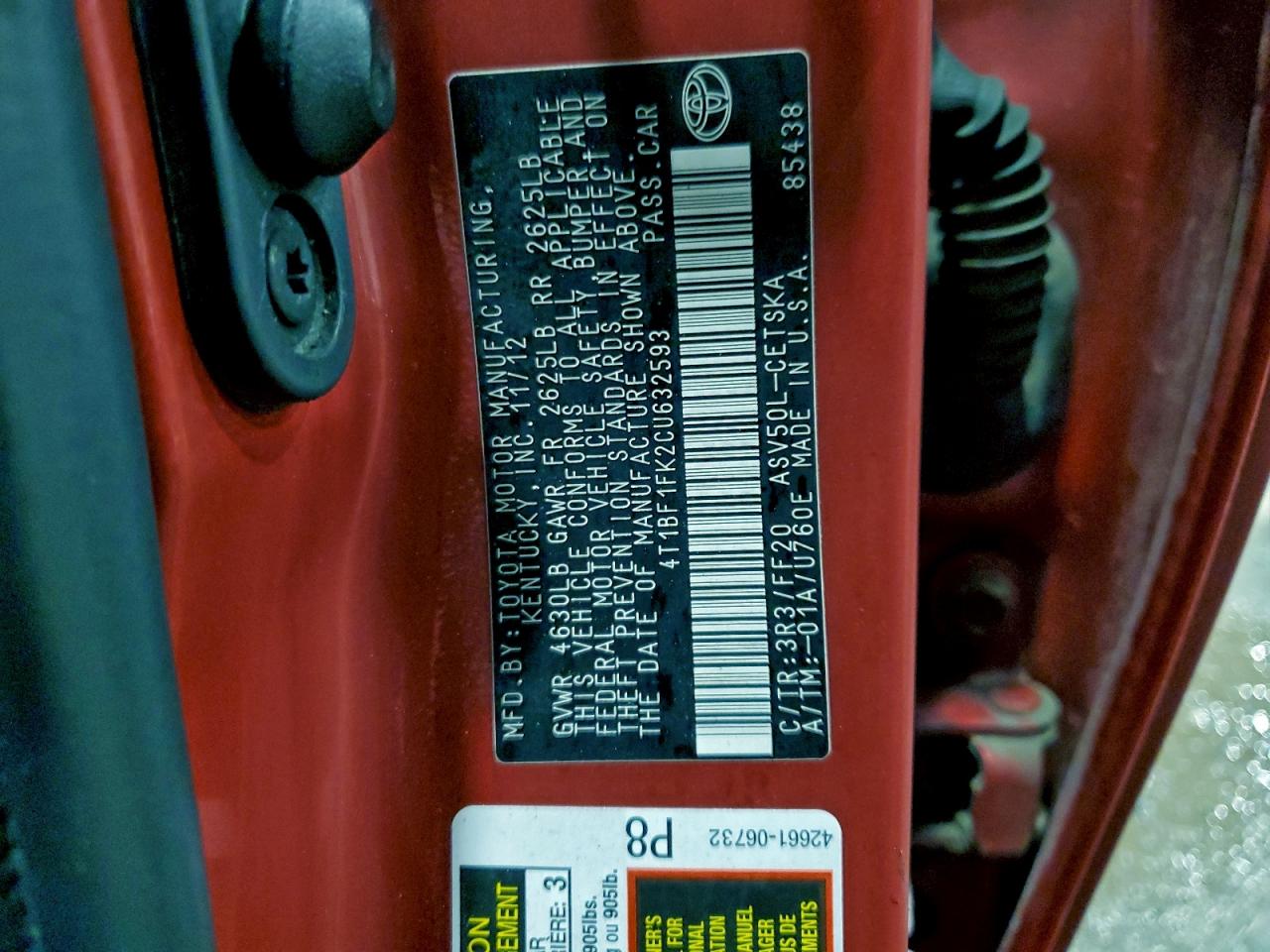 2012 TOYOTA CAMRY BASE photo 12