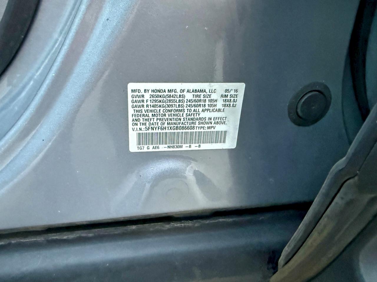 2016 HONDA PILOT LX photo 12