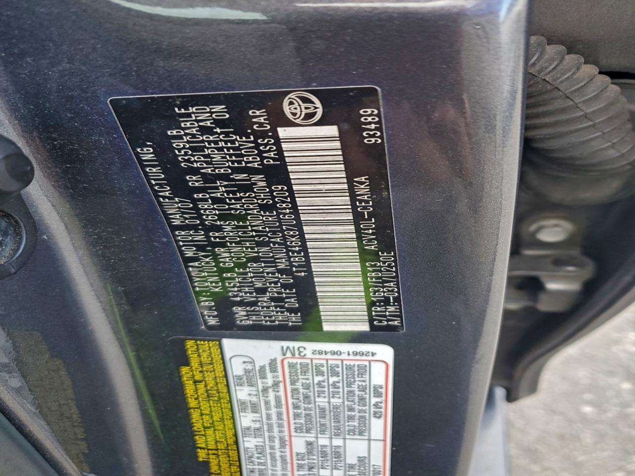 2007 TOYOTA CAMRY CE photo 12