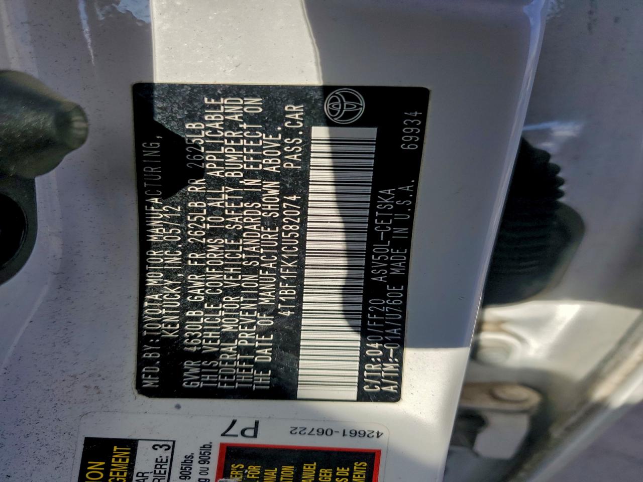 2012 TOYOTA CAMRY BASE photo 13