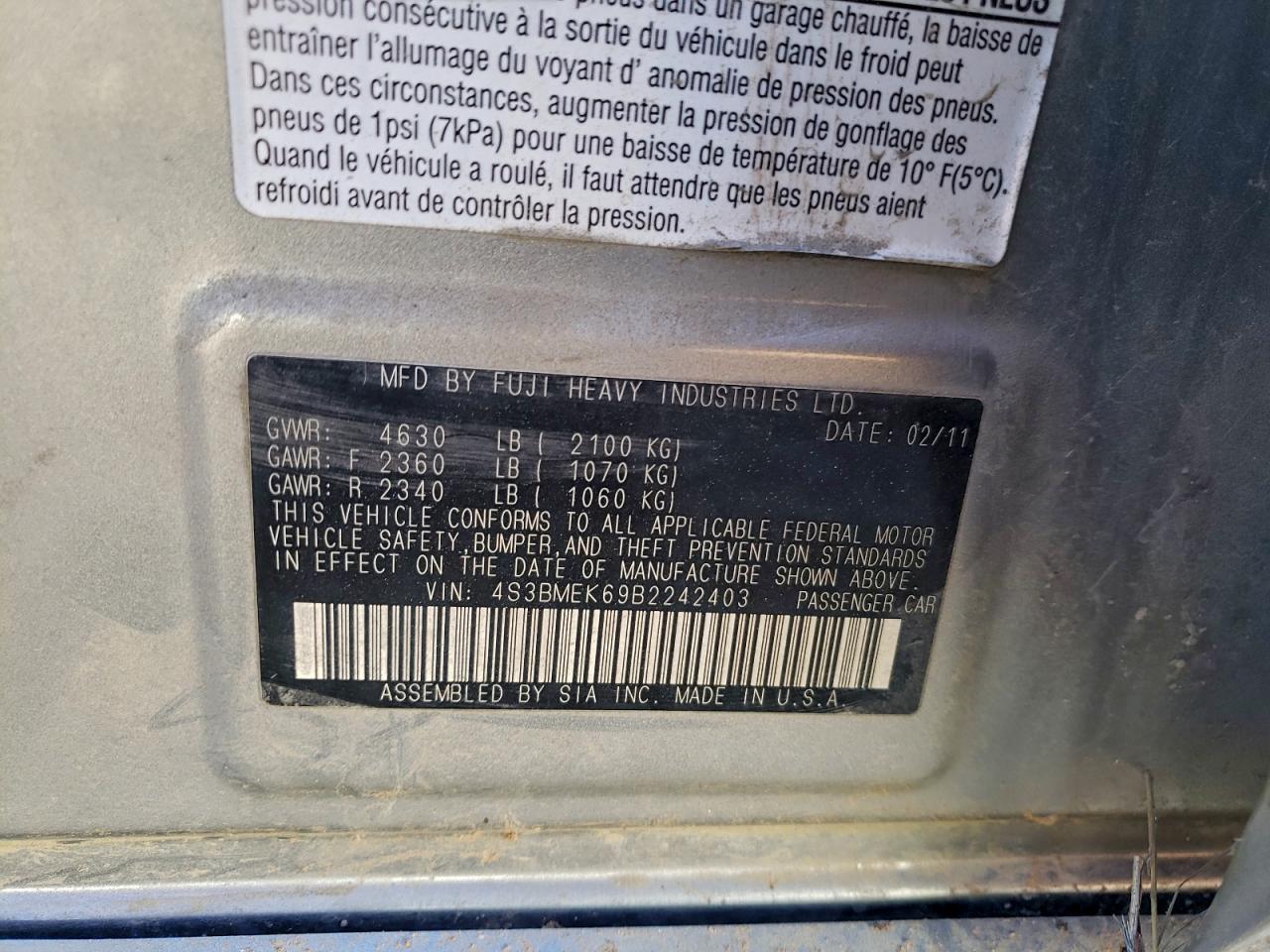 2011 SUBARU LEGACY 3.6R LIMITED photo 12