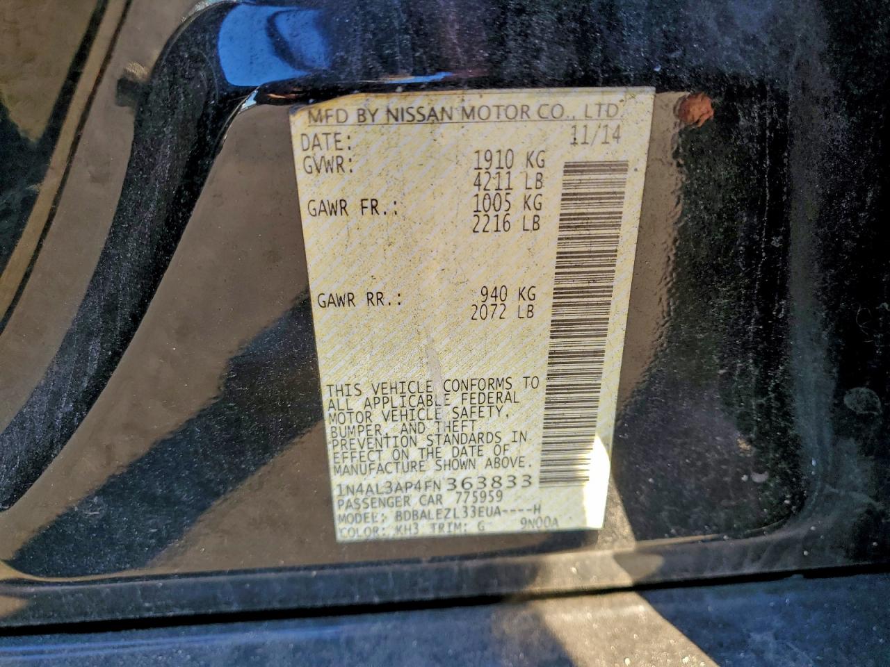 2015 NISSAN ALTIMA 2.5 photo 12