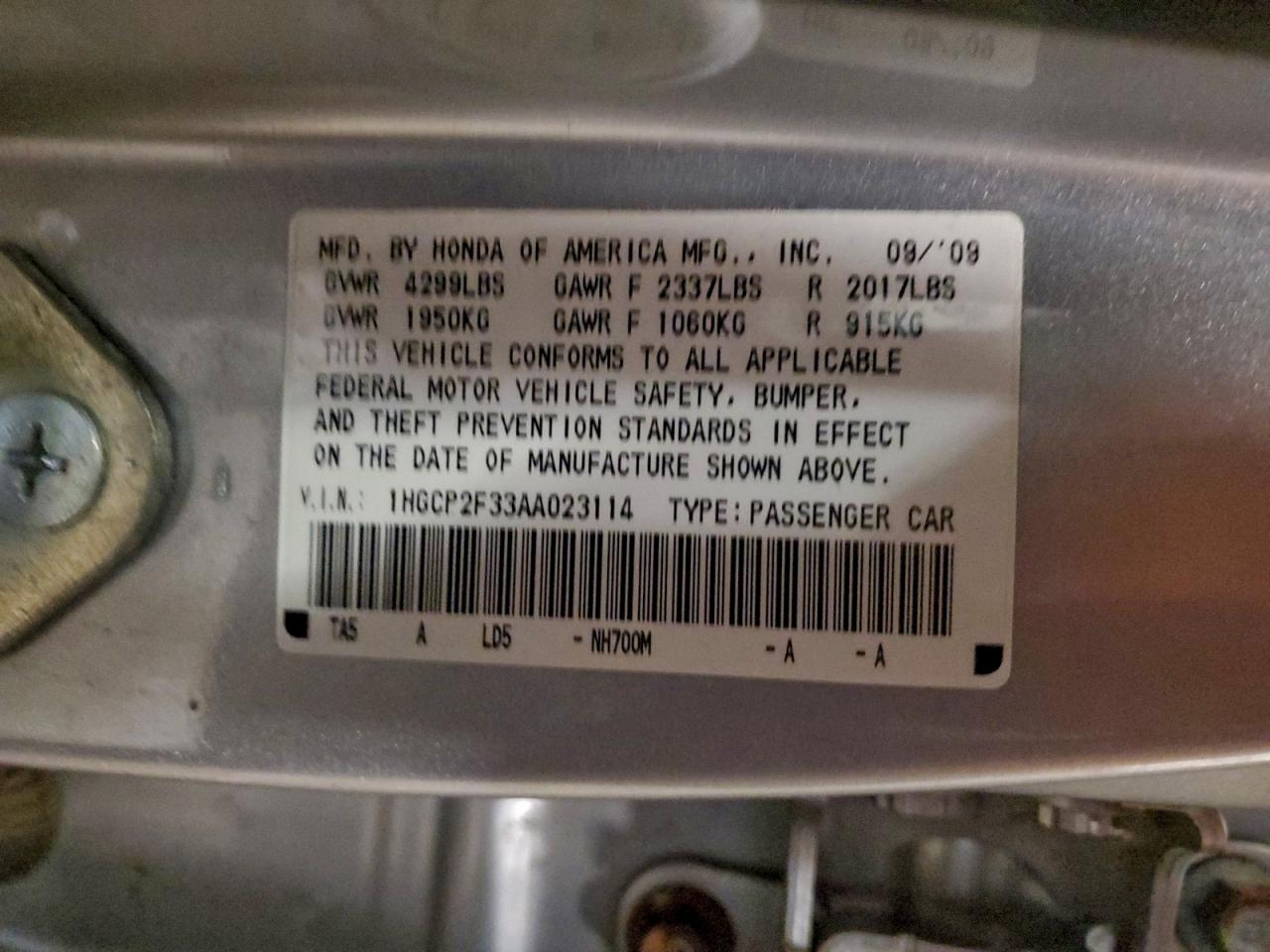 2010 HONDA ACCORD LX photo 12