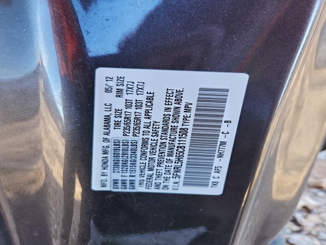 2012 HONDA ODYSSEY EXL photo 13
