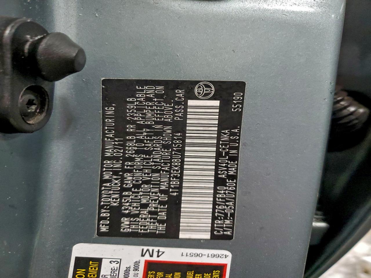 2011 TOYOTA CAMRY BASE photo 12