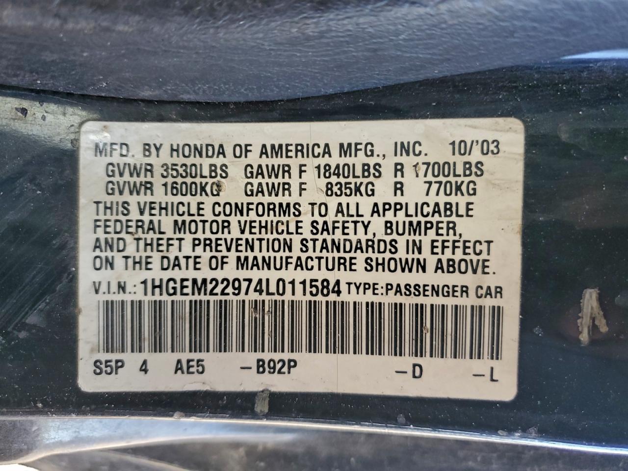 2004 HONDA CIVIC EX photo 12