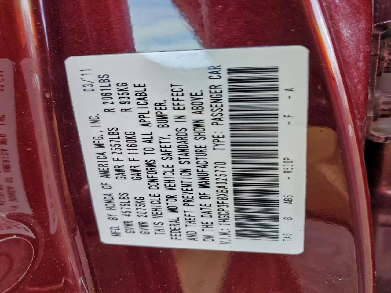 2011 HONDA ACCORD EXL photo 12