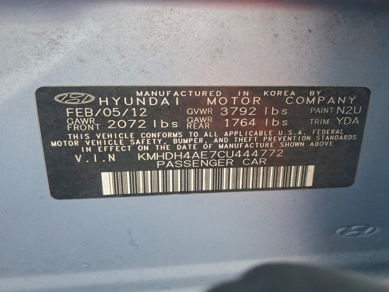 2012 HYUNDAI ELANTRA GLS photo 13
