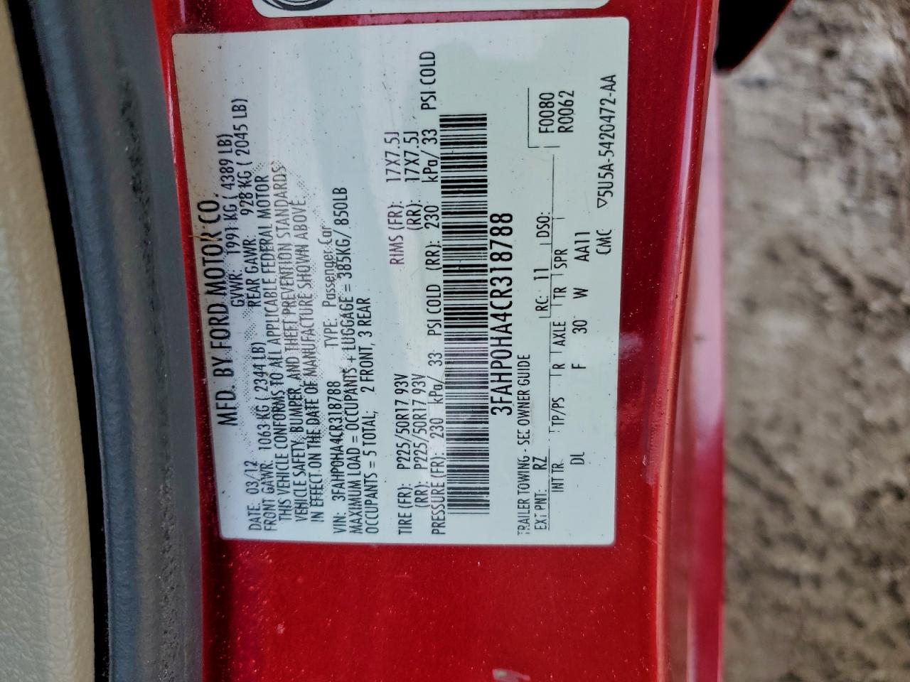2012 FORD FUSION SE photo 25