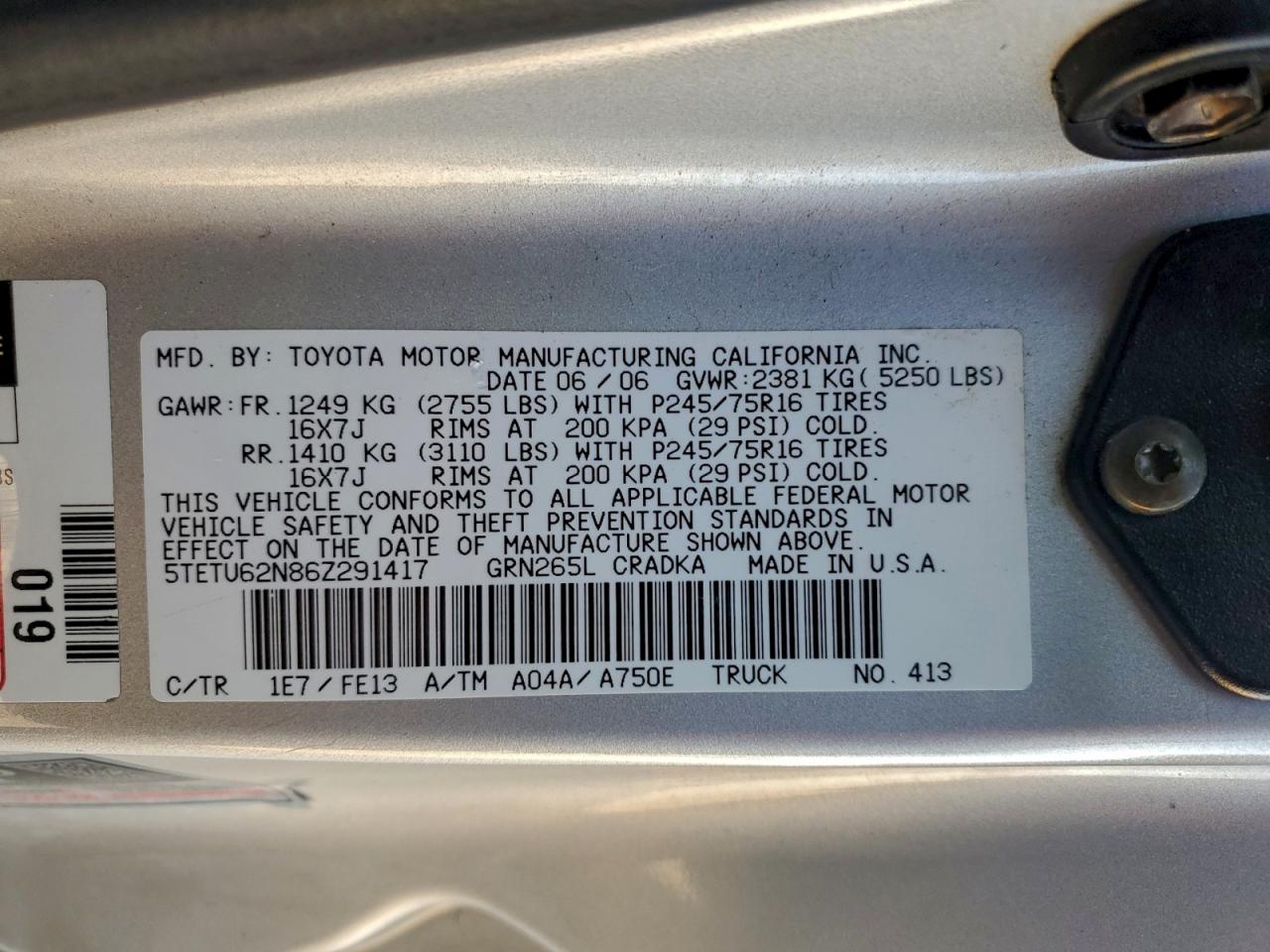 2006 TOYOTA TACOMA PRERUNNER ACCESS CAB photo 12