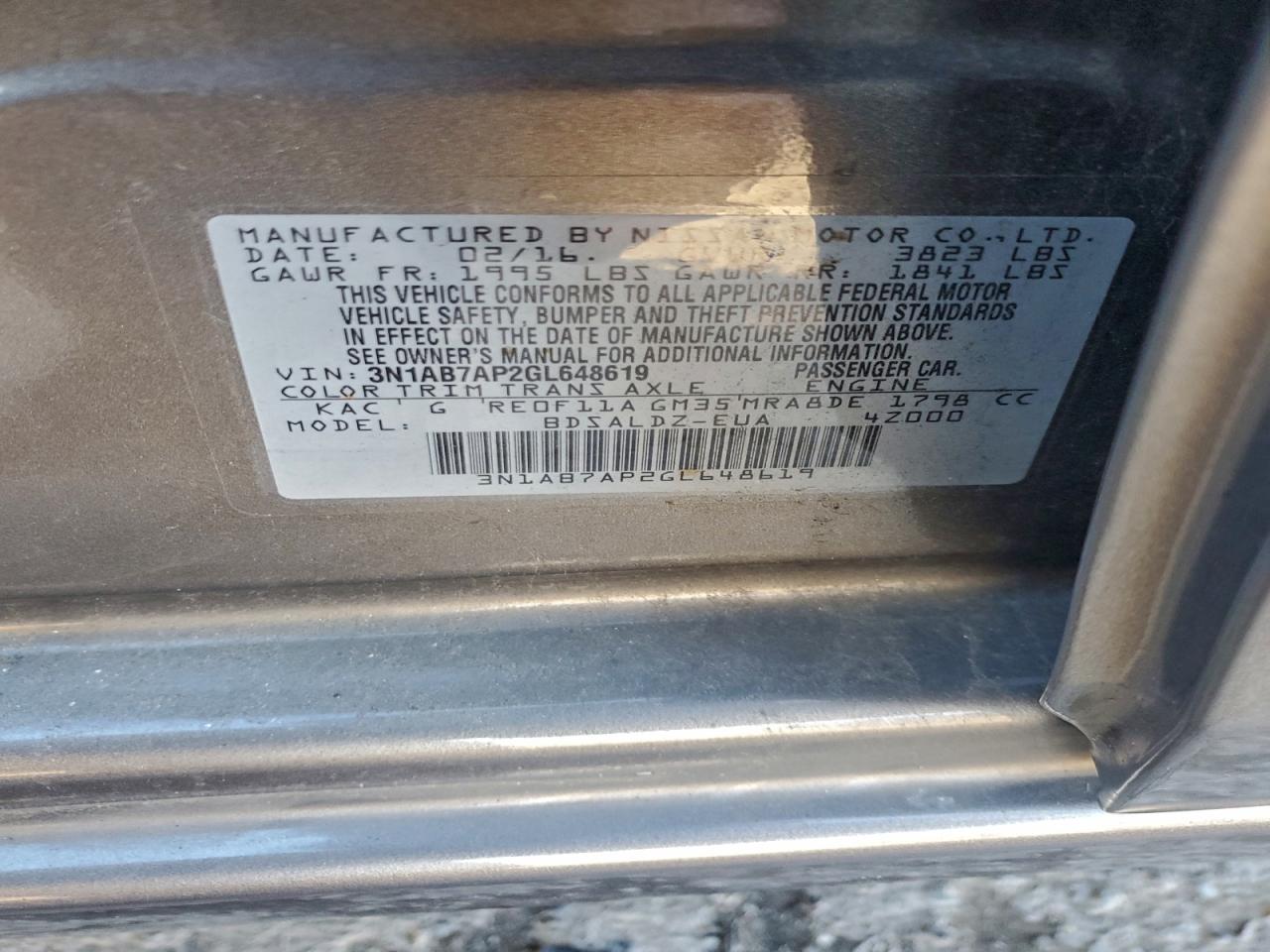 2016 NISSAN SENTRA S photo 12