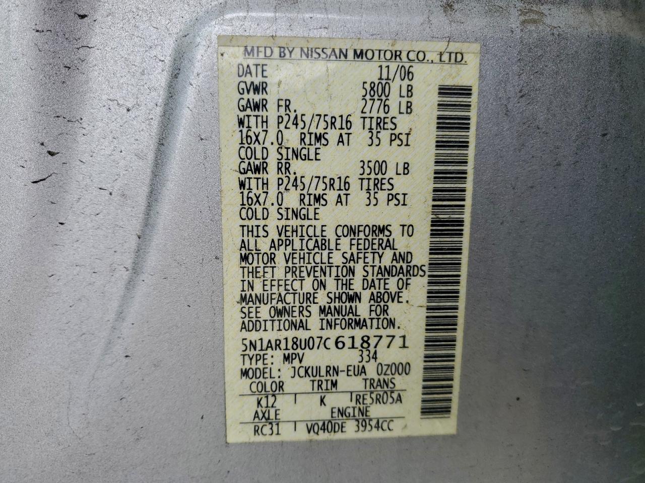 2007 NISSAN PATHFINDER LE photo 13