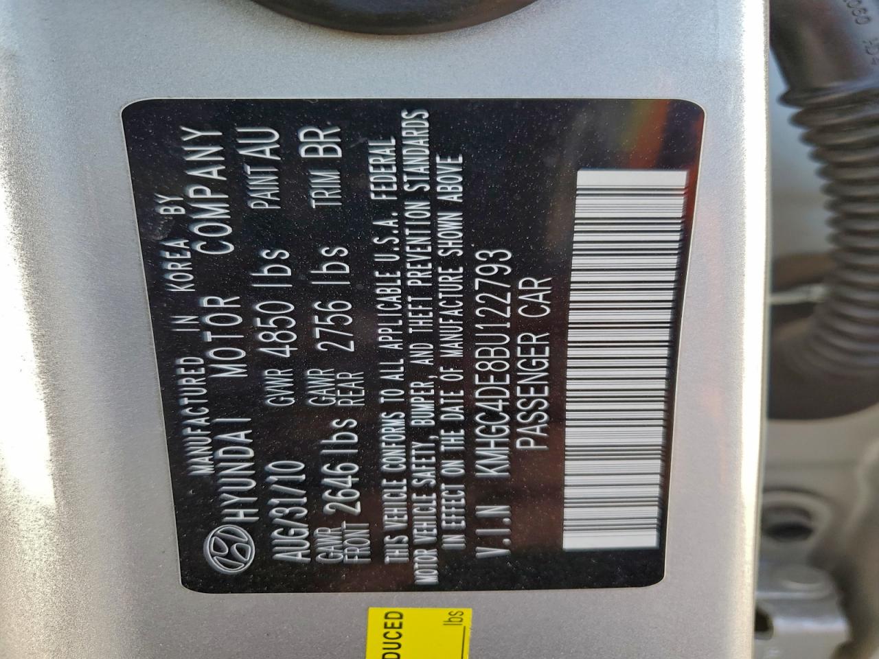 2011 HYUNDAI GENESIS 3.8L photo 12