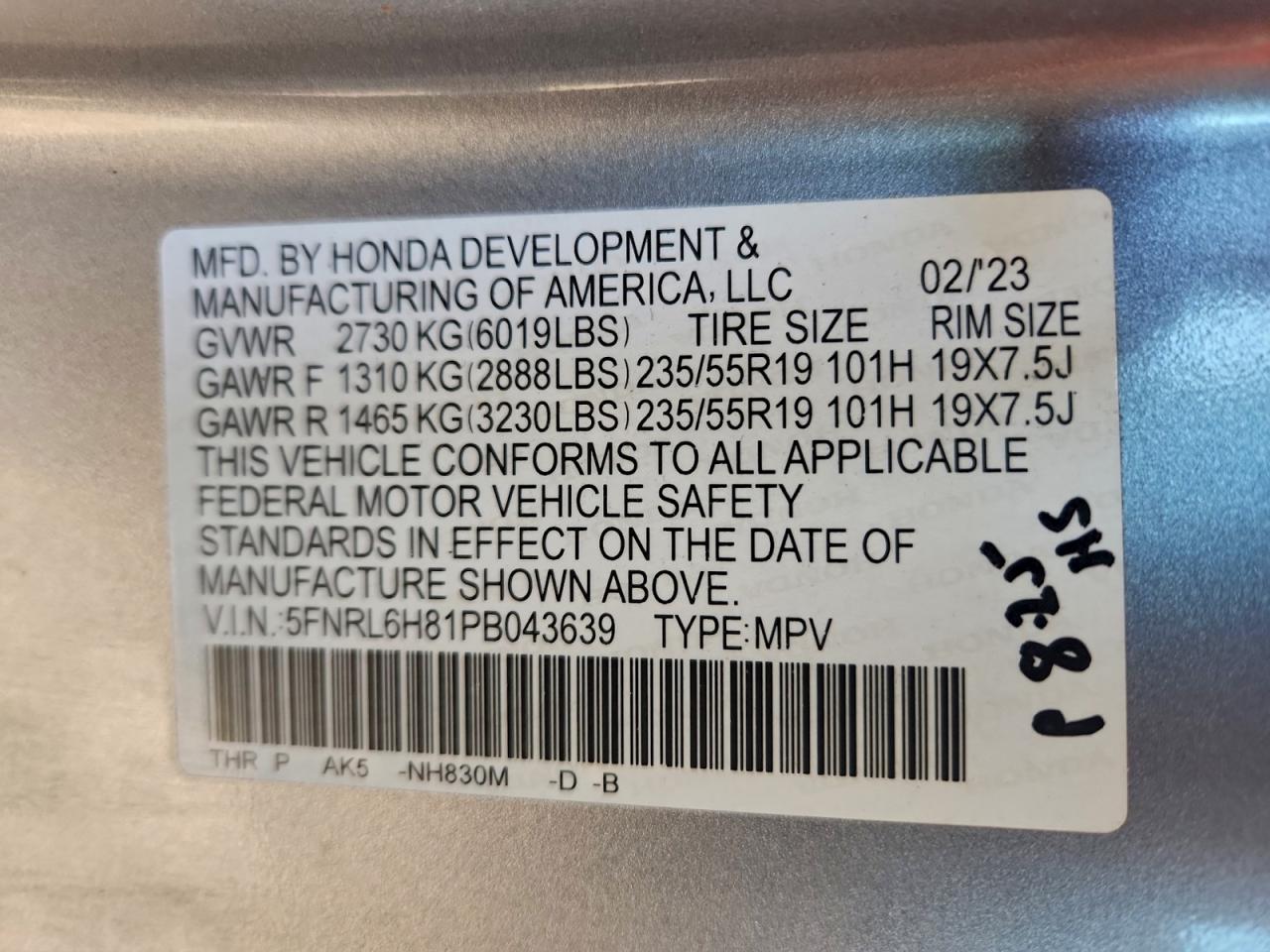 2023 HONDA ODYSSEY TOURING photo 13