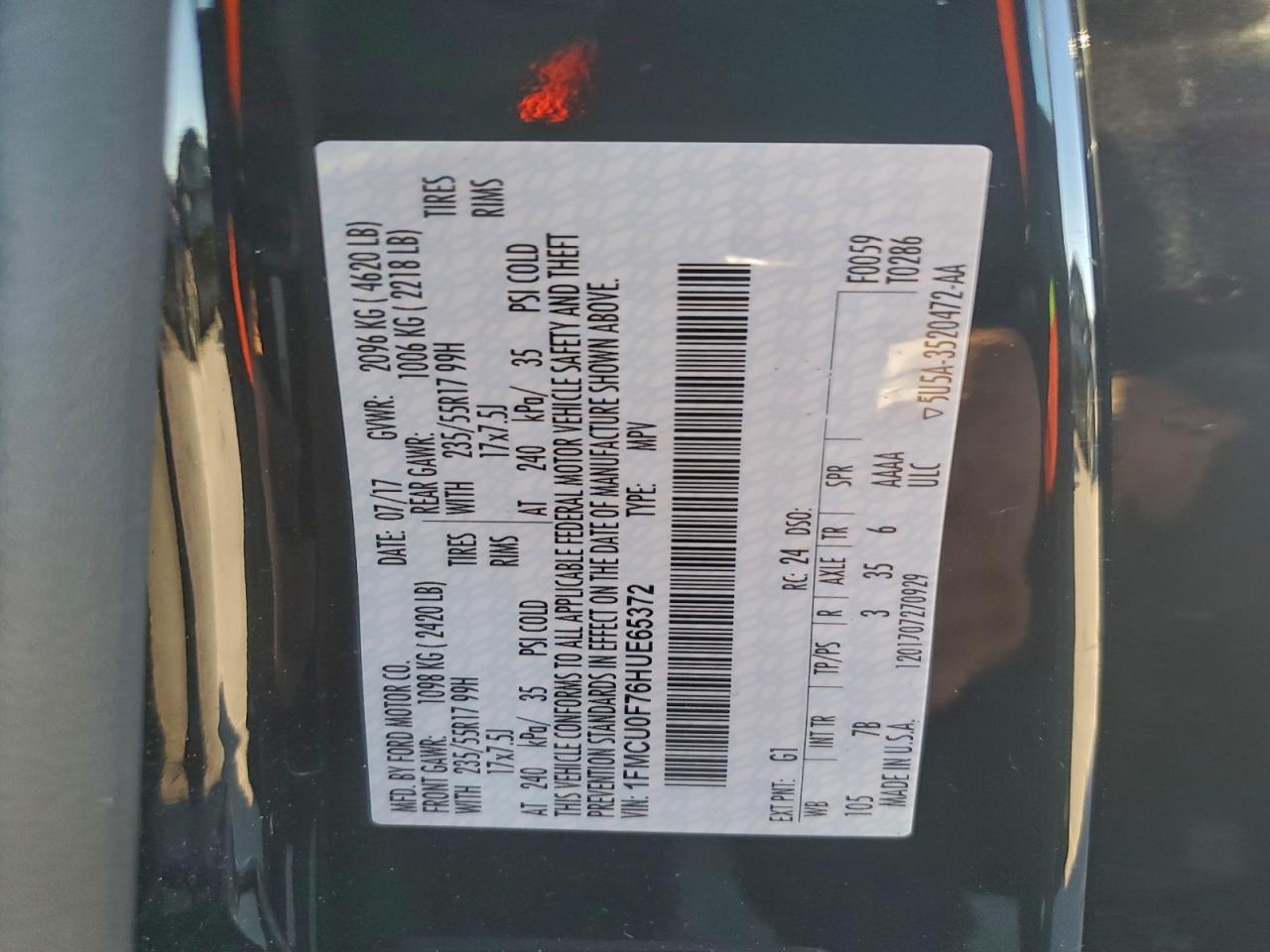 2017 FORD ESCAPE S photo 13