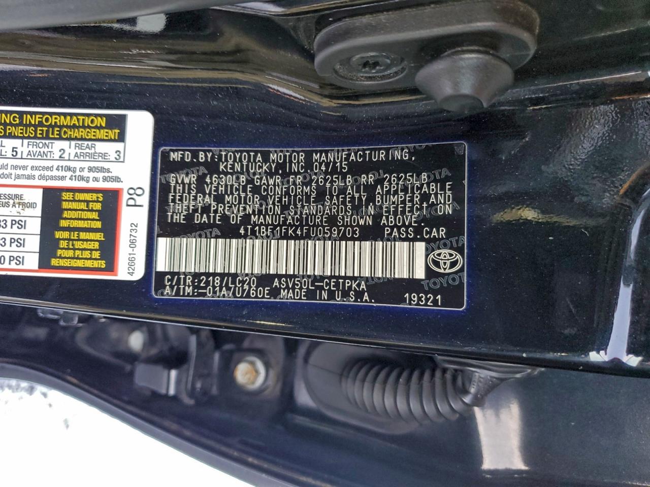 2015 TOYOTA CAMRY LE photo 12