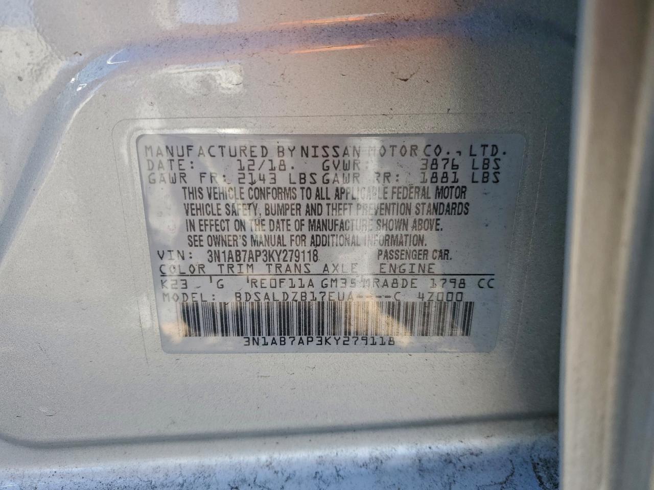 2019 NISSAN SENTRA S photo 13