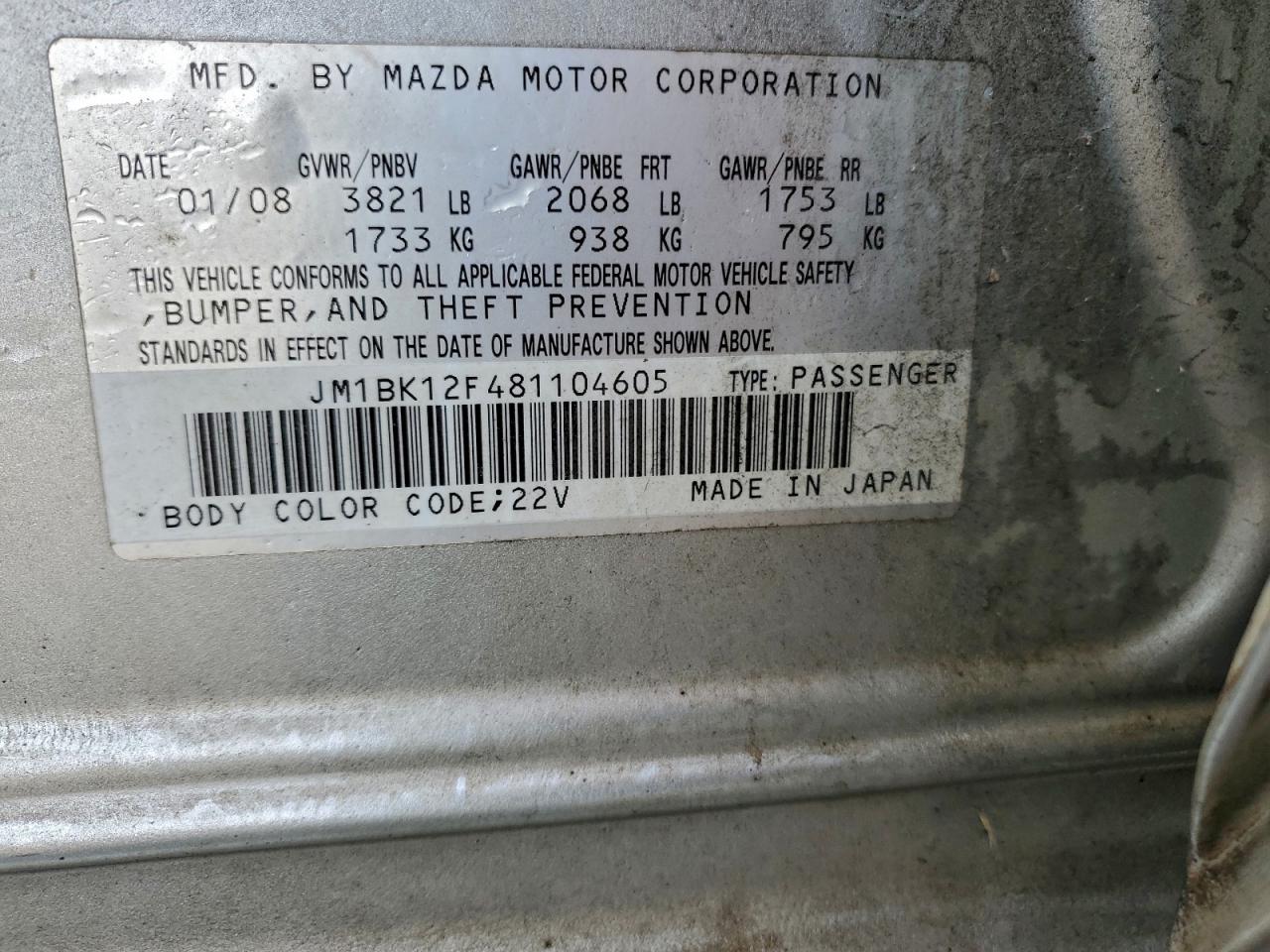 2008 MAZDA 3 I photo 12