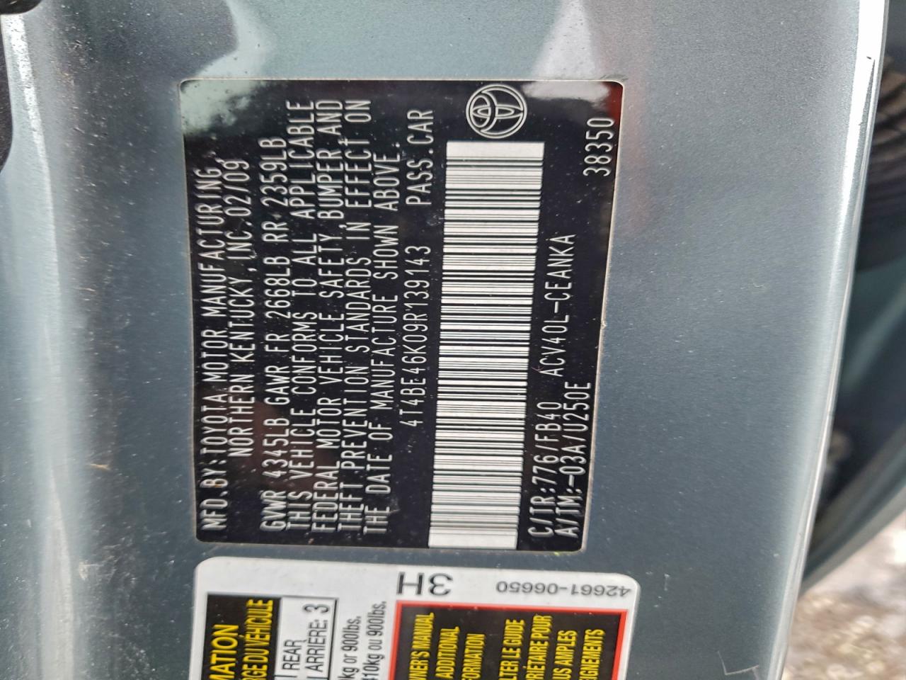 2009 TOYOTA CAMRY BASE photo 12