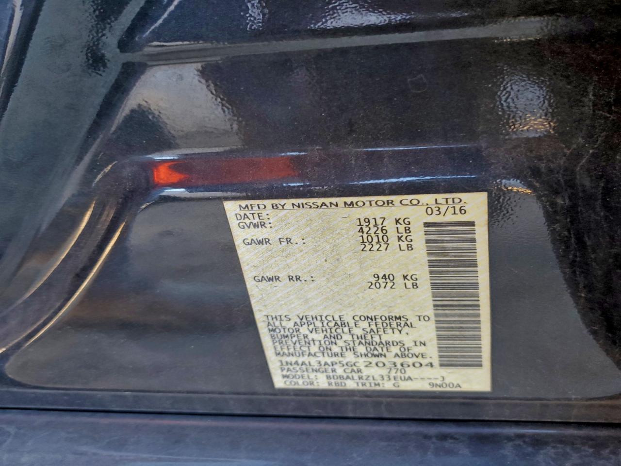 2016 NISSAN ALTIMA 2.5 photo 12