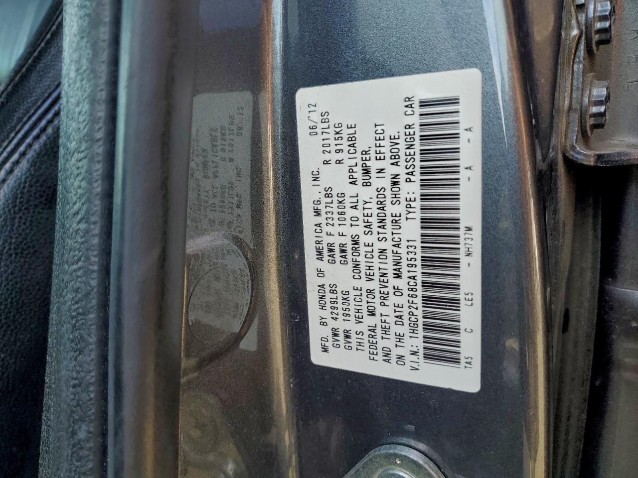 2012 HONDA ACCORD SE photo 12