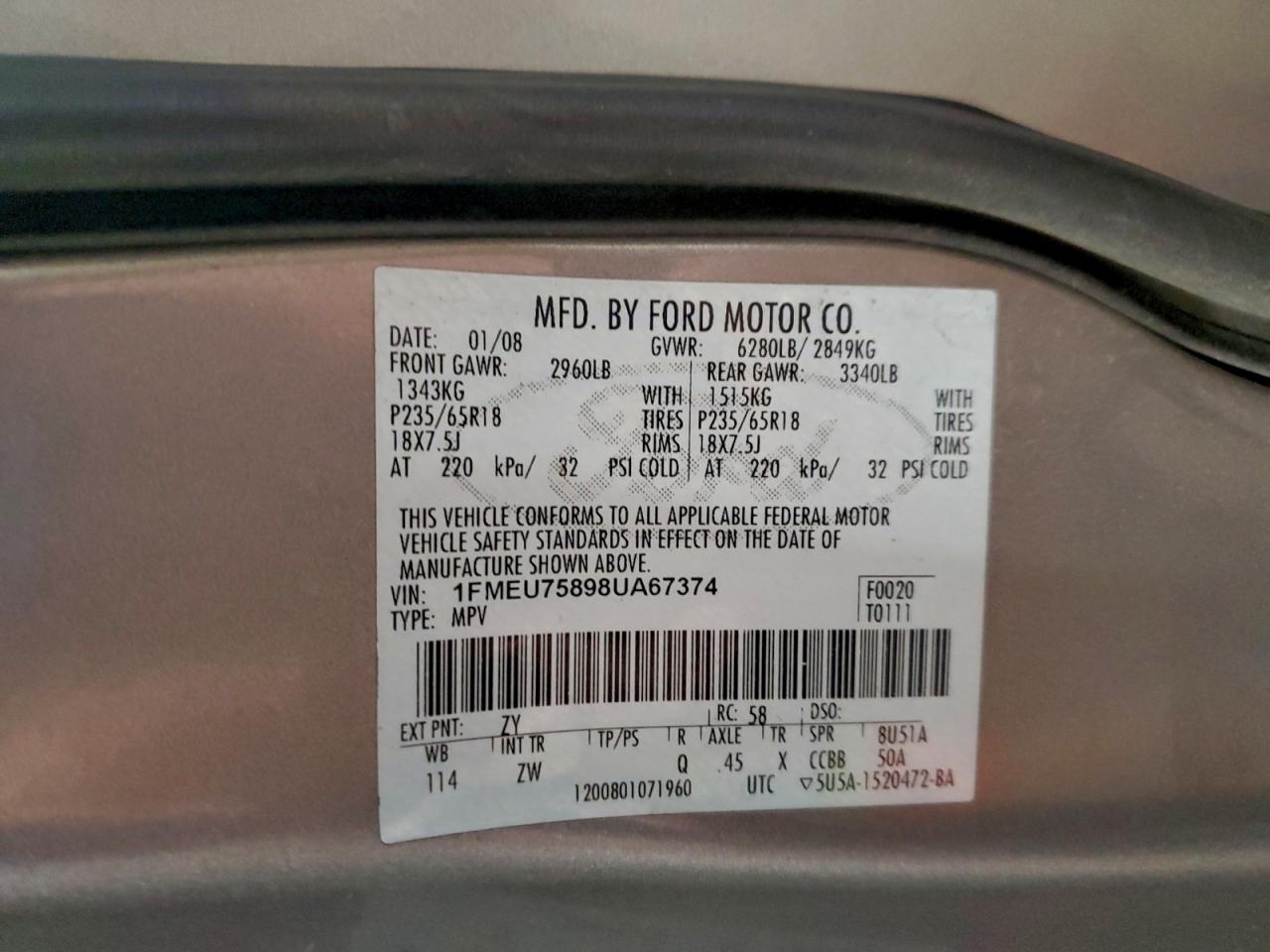 2008 FORD EXPLORER LIMITED photo 14