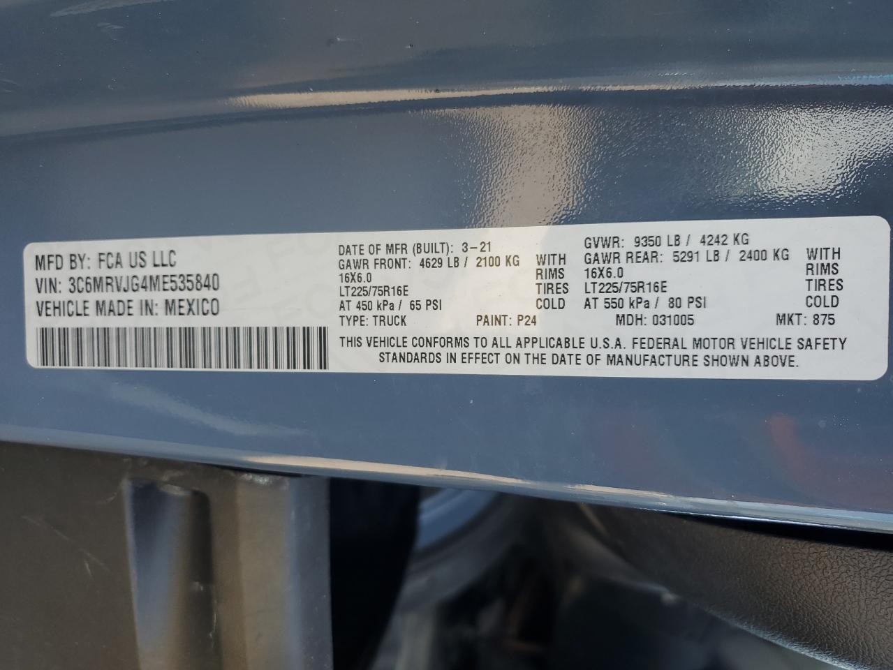 2021 RAM PROMASTER 3500 3500 HIGH photo 12
