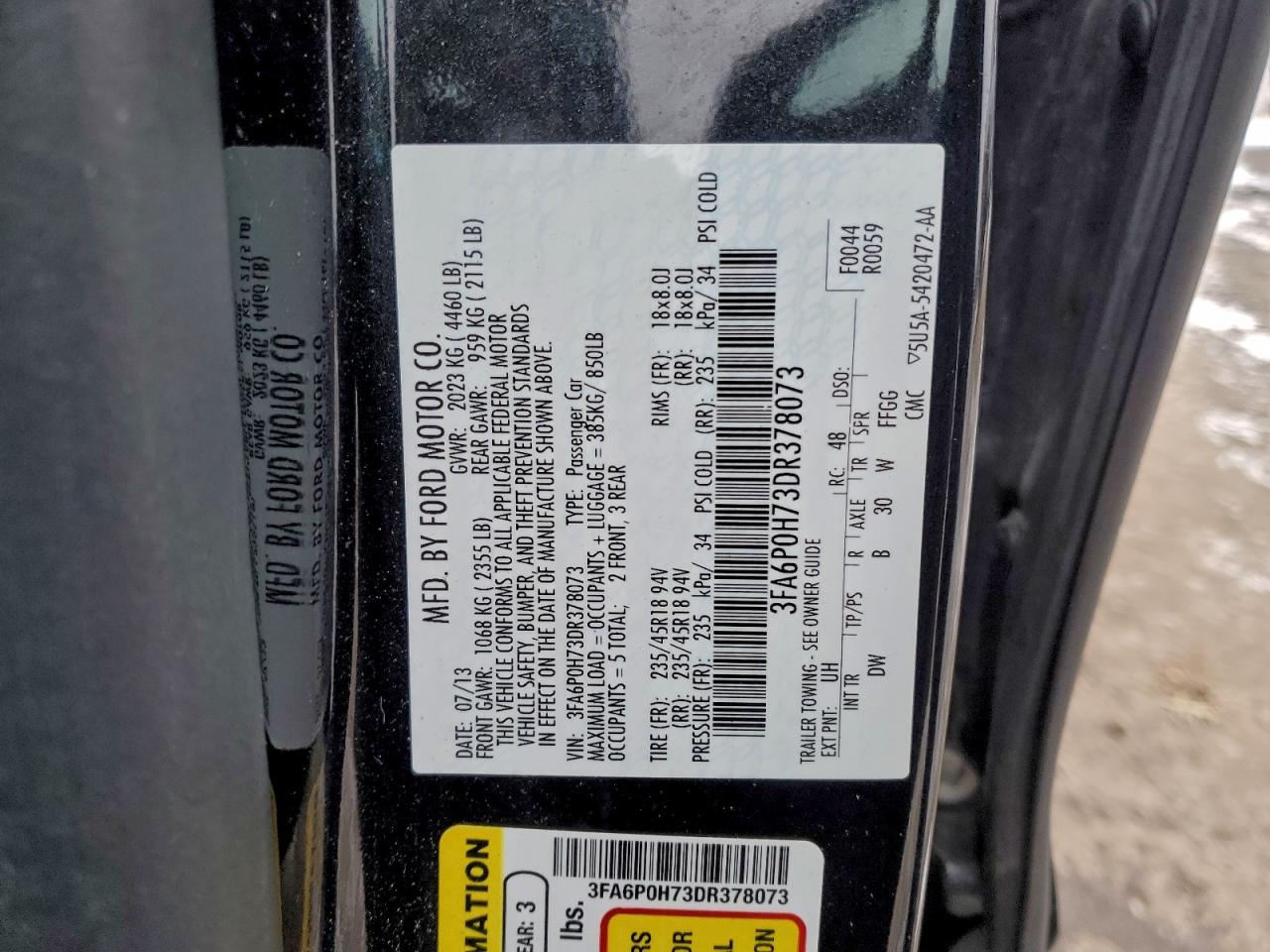 2013 FORD FUSION SE photo 12