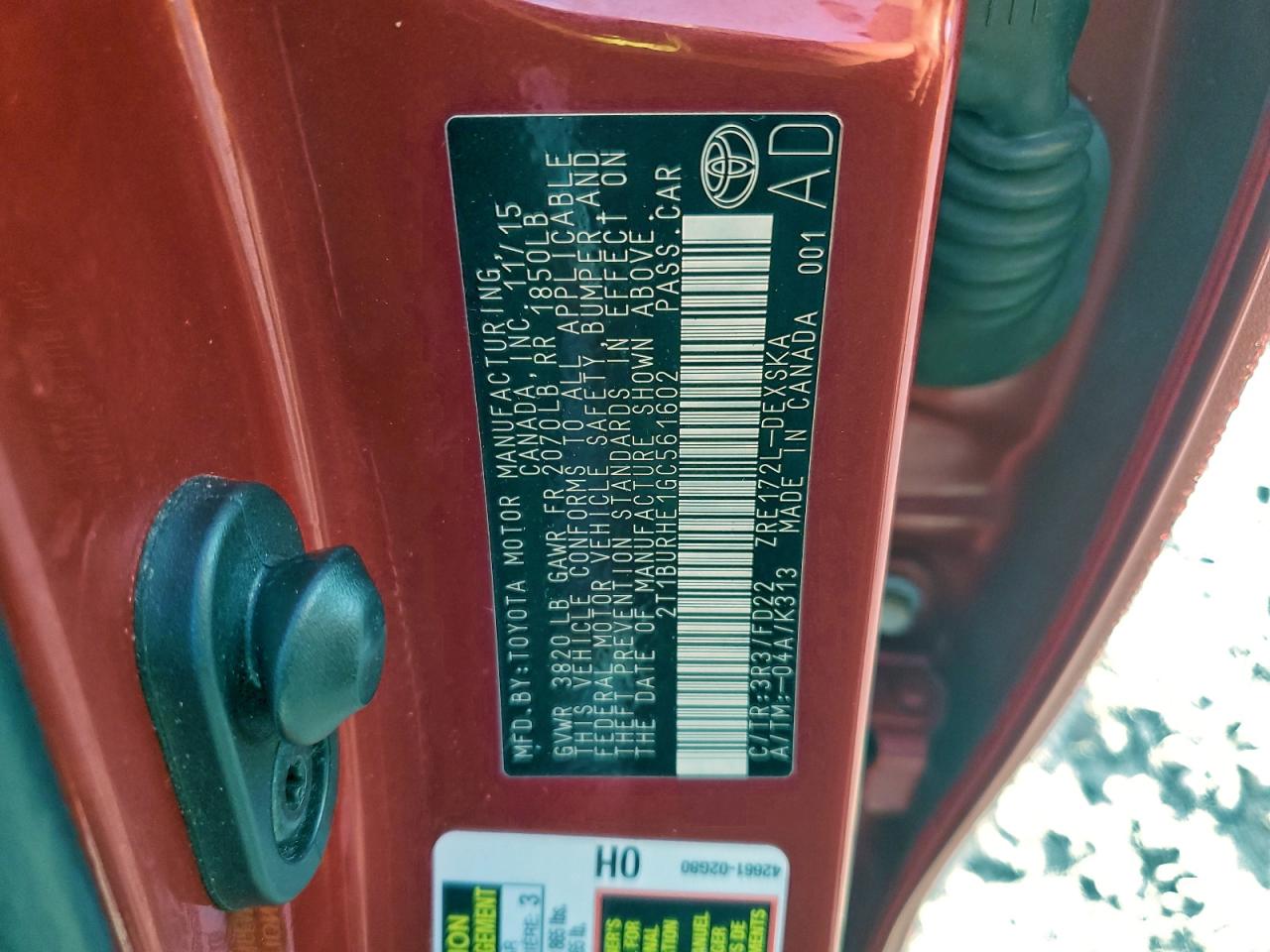 2016 TOYOTA COROLLA L photo 13